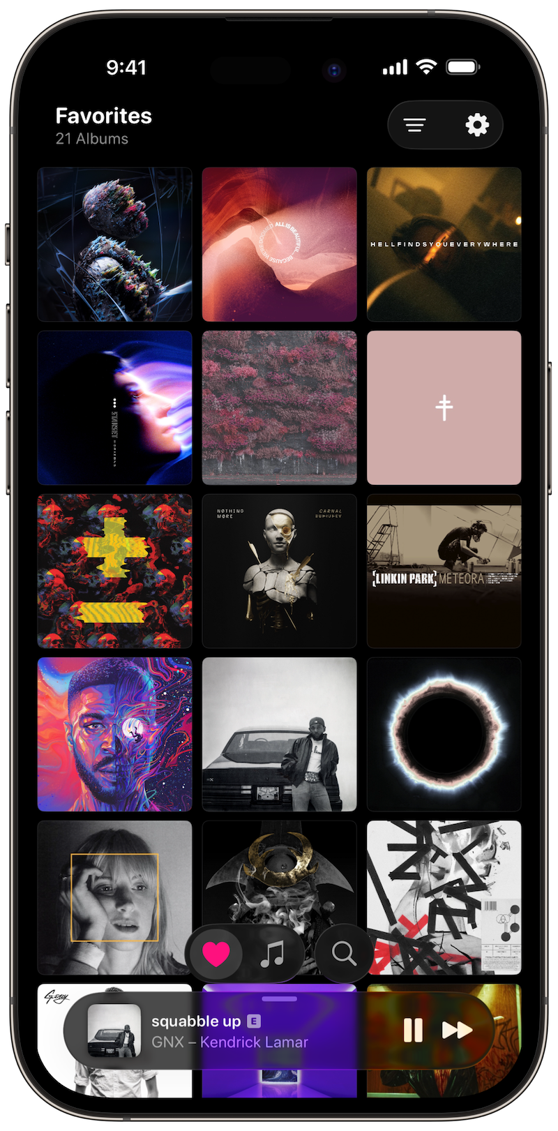 Marketing screenshot of Albums 2.0 showing multiple album covers and a now playing album