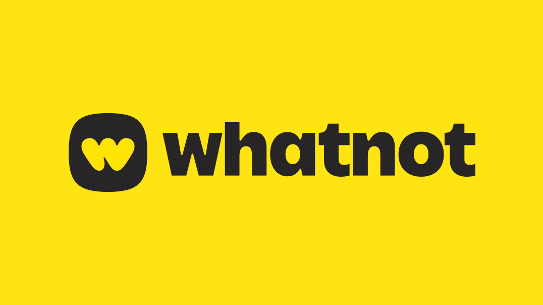 The Whatnot brand lockup, containing the Whatnot 'w' icon and the 'Whatnot' wordmark stylized in warm black on a whatnot yellow background.