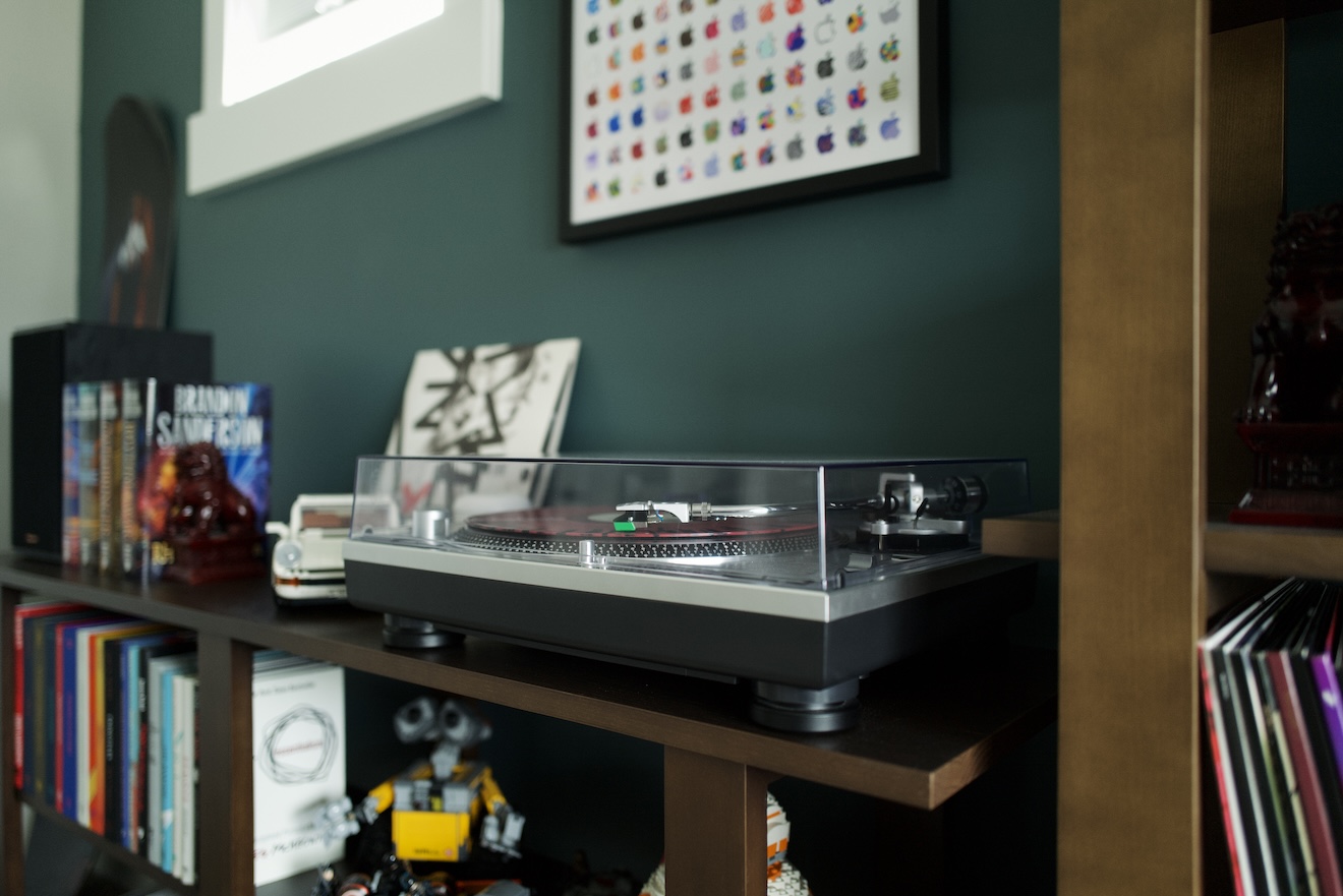 A photograph of the turntable in my office playing Revisions by The Glitch Mob